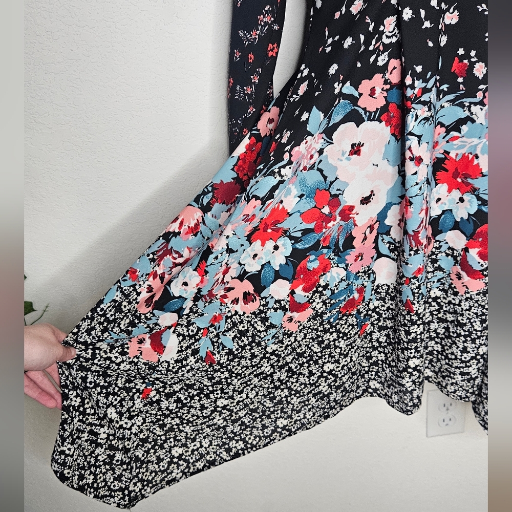 Julia Jordan Floral Button Front Fit And Flare Long Sleeve Sharkbite Hem Midi 6 - Picture 9 of 14